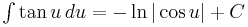 yz: yz: \begin{matrix}\int \tan u\,du=-\ln|\cos u|+C  \end{matrix} 