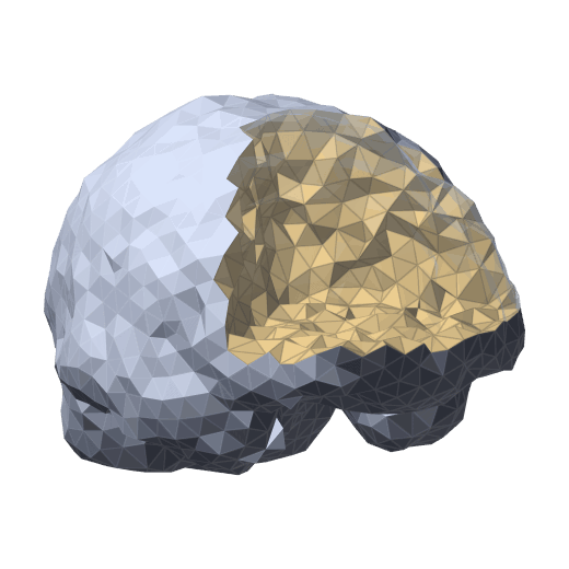 The tetrahedral brain of the IEM demonstration, cut open, with the removed corner as a transparent shell